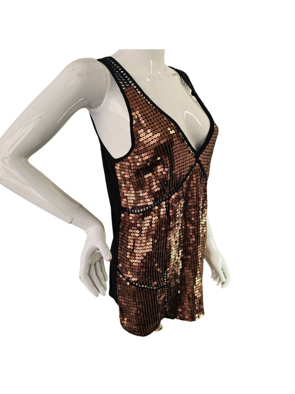 Chelsea28 Sequin Tank Top Womens S Bronze Copper Metallic Plunge V Neck Party